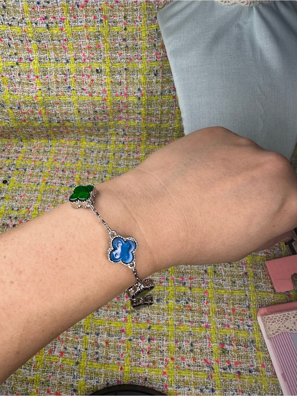 Silver Bracelet with multicolor Clover Charms